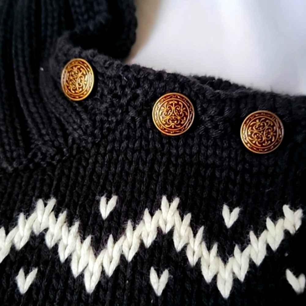 ⭐️RALPH LAUREN Rare Button Foldover Neck Fair Isle Raindeer Winter Cozy Sweater